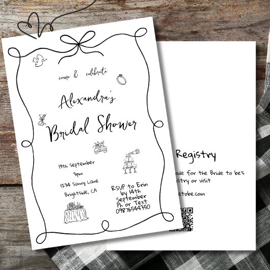 ブライダルシャワーハンドドローシンプルドブお洒落ラック 招待状