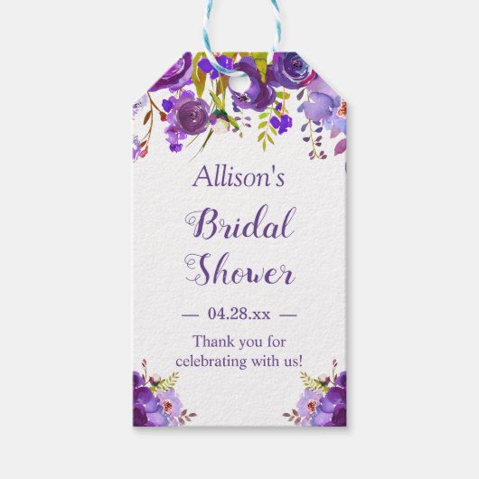 ブライダルシャワーバイオレットパープルフローラお願い ギフトタグ (正面)