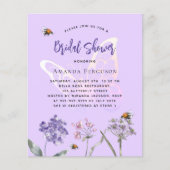 ブライダルシャワーバイオレット・バタフライ予算の招待 チラシ (正面)