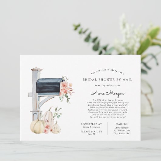 ブライダルシャワーバイメールピンクカボチャのメールボックス 招待状 (スタンド正面)