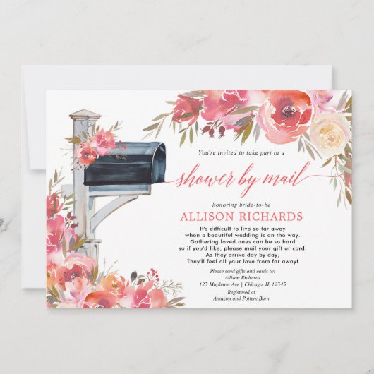 ブライダルシャワーバイメールピンクサンゴフローラ 招待状 (正面)