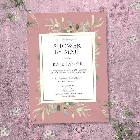 ブライダルシャワーバイメール長距離グリーンリーピンク 招待状