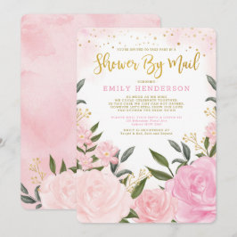 ブライダルシャワーバエレガントイメール赤面ピンクフローラ 招待状