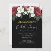 ブライダルシャワーバエレガントルガンディバラブラックシック 招待状 (正面)