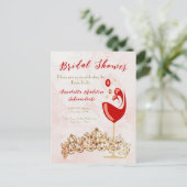 ブライダルシャワーバジェット赤面ワイン金ゴールド招待状 ポストカード (スタンド正面)