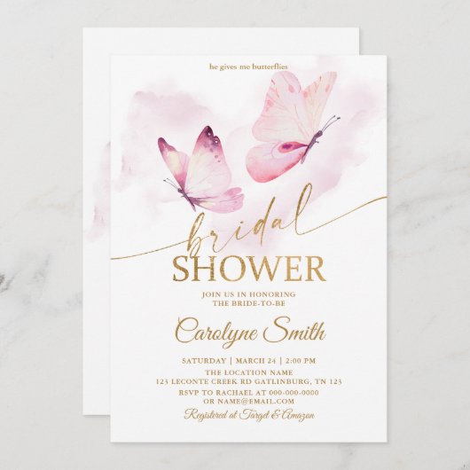 ブライダルシャワーバタフライ招待状 招待状 (正面/裏面)