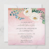 ブライダルシャワーバタモダンフライバラピンクリース 招待状 (正面)