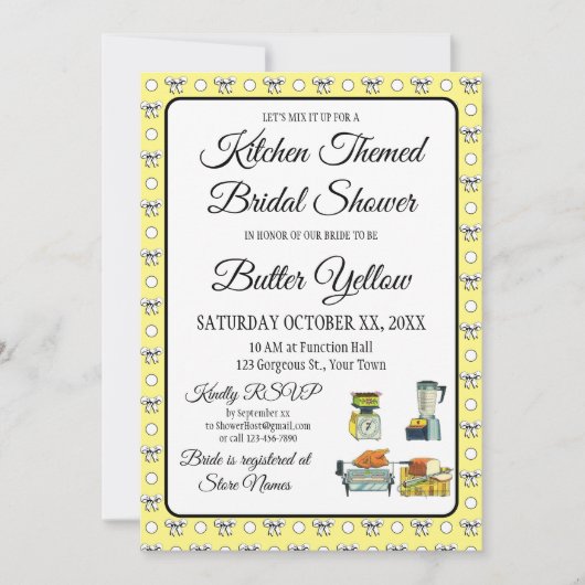 ブライダルシャワーバターイエローホワイト水玉模様ボウ (正面)