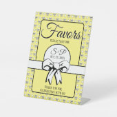 ブライダルシャワーバターイエローホワイト水玉模様ボウ 台座サイン (正面)