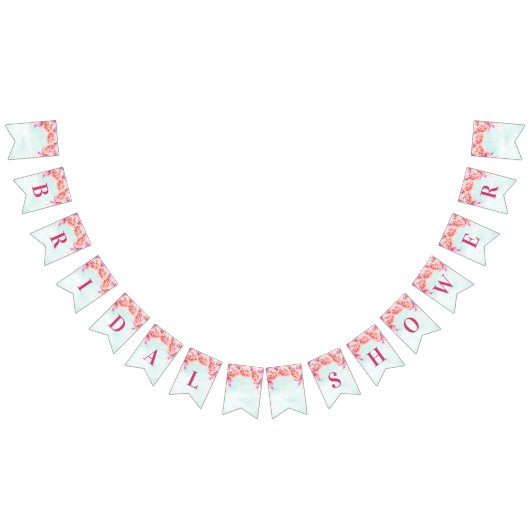 ブライダルシャワーバナーライトブルーウォーターカラーフラワー バンティングフラッグ (全)