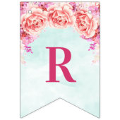 ブライダルシャワーバナーライトブルーウォーターカラーフラワー バンティングフラッグ (第3の旗)