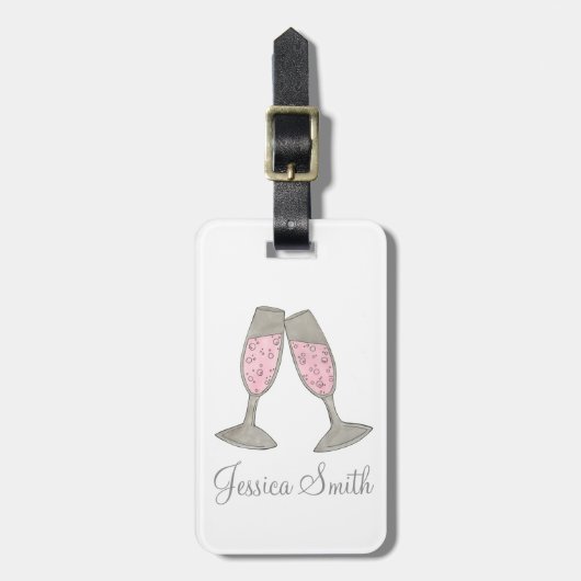ブライダルシャワーバブリーピンクシャンパンダイヤモンドリングや輪 ラゲッジタグ (正面縦)