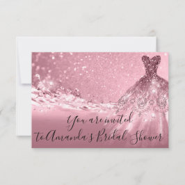 ブライダルシャワーバラピンクドレスグリッター海 招待状