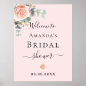 ブライダルシャワーバラピンクフローラの緑の歓迎 ポスター (正面)