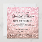 ブライダルシャワーバラ赤面ピンクグリッターライト 招待状 (正面)