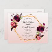 ブライダルシャワーバラ金ゴールドへの招待 ポストカード (正面/裏面)