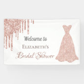 ブライダルシャワーバラ金ゴールドグリッタードリップホワイトウェルカム 横断幕 (横)