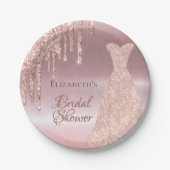 ブライダルシャワーバラ金ゴールドグリッタードリップ金属 ペーパープレート (正面)