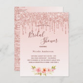 ブライダルシャワーバラ金ゴールドグリッターピンク ポストカード (正面/裏面)