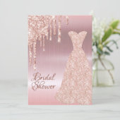 ブライダルシャワーバラ金ゴールドドレスグリッター 招待状 (スタンド正面)