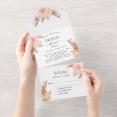 ブライダルシャワーバラ金ゴールドパンパスグラス花模様RSVP オールインワン招待状 (貼ってはがせる)