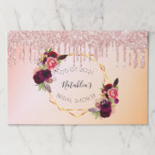 ブライダルシャワーバラ金ゴールドピンクグリッターランチョンマット ペーパーパッド (正面)