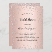 ブライダルシャワーバラ金ゴールドピンクダイヤモンドグラマー 招待状 (正面/裏面)