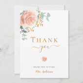 ブライダルシャワーバラ金ゴールドピンクフローラサンキューカード 招待状 (正面)