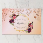 ブライダルシャワーバラ金ゴールドピンクフローラ紙ランチョンマット ペーパーパッド (正面)