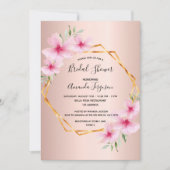 ブライダルシャワーバラ金ゴールドピンク花模様 招待状 (正面)