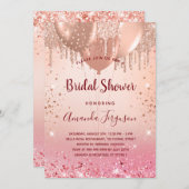 ブライダルシャワーバラ金ゴールドピンク 招待状 (正面/裏面)