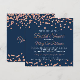 ブライダルシャワーバラ金ゴールドフェイクグリッター紙吹雪ネイビー 招待状