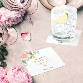 ブライダルシャワーバラ金ゴールドフローラユーカリエレガント スクエアペーパーコースター