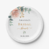 ブライダルシャワーバラ金ゴールドフローラユーカリエレガント ペーパープレート (正面)