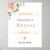 ブライダルシャワーバラ金ゴールドフローラユーカリエレガント ポスター (正面)