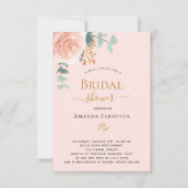 ブライダルシャワーバラ金ゴールドフローラユーカリエレガント 招待状 (正面)