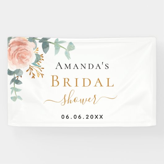 ブライダルシャワーバラ金ゴールドフローラユーカリエレガント 横断幕 (横)