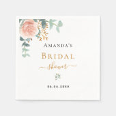 ブライダルシャワーバラ金ゴールドフローラユーカリ スタンダードカクテルナプキン (正面)