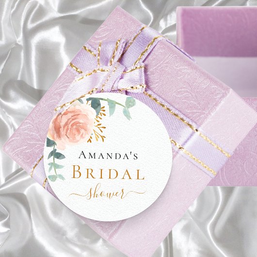 ブライダルシャワーバラ金ゴールドフローラユーカリ ラウンドシール