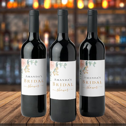 ブライダルシャワーバラ金ゴールドフローラユーカリ ワインラベル