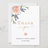 ブライダルシャワーバラ金ゴールドラベンダーサンキューカード 招待状 (正面)