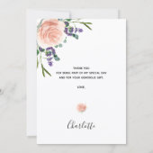 ブライダルシャワーバラ金ゴールドラベンダーサンキューカード 招待状 (裏面)