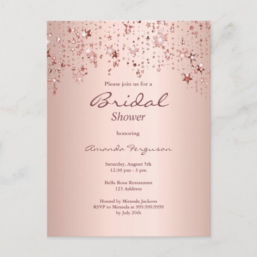 ブライダルシャワーバラ金ゴールド滴星の招待 ポストカード (正面)