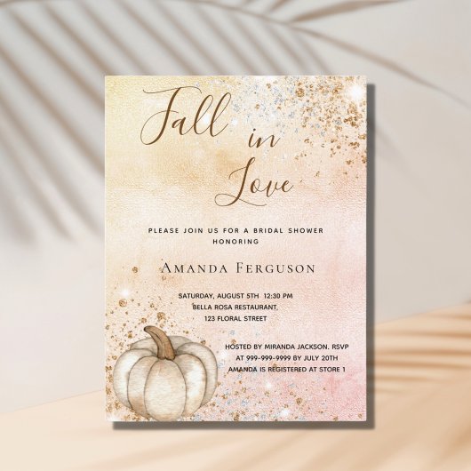 ブライダルシャワーバラ金ゴールド素朴なカボチャ秋ラブ インビテーションポストカード