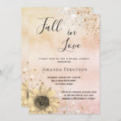 ブライダルシャワーバラ金ゴールド素朴ひまわり秋 招待状 (正面/裏面)