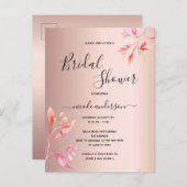 ブライダルシャワーバラ金ゴールド花模様赤面招待 ポストカード (正面/裏面)