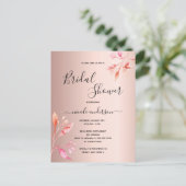 ブライダルシャワーバラ金ゴールド花模様赤面招待 ポストカード (スタンド正面)