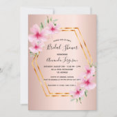 ブライダルシャワーバラ金ゴールド赤面ピンクの花ジオ 招待状 (正面)