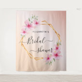 ブライダルシャワーバラ金ゴールド赤面ピンク花模様 タペストリー (正面)