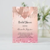 ブライダルシャワーバラ金ゴールド赤面ピンク 招待状 (スタンド正面)